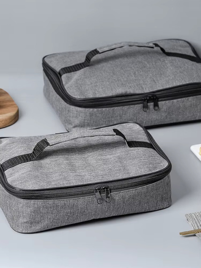 ISKYBOB Tragbare Quadratische Thermische Lunch-Tasche in Grau - Bild 5