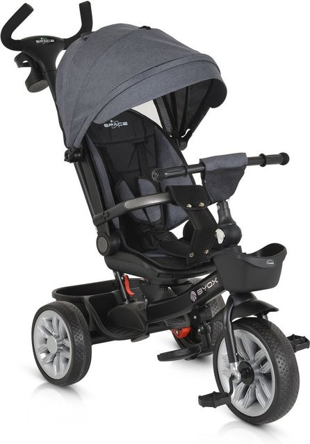 Byox Tricycle Space 3 in 1 Dreirad mit Getränkehalter, Korb, Schiebegriff, EVA-Räder, grau - Bild 1