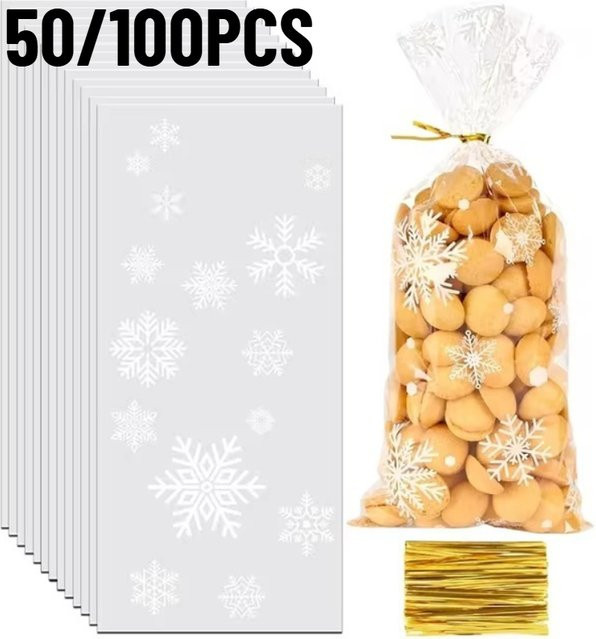 Transparente Schneeflocken Kunststoff-Verpackungstaschen für Weihnachts-Süßigkeiten, Cookies und Popcorn, 100 Stück - Bild 1