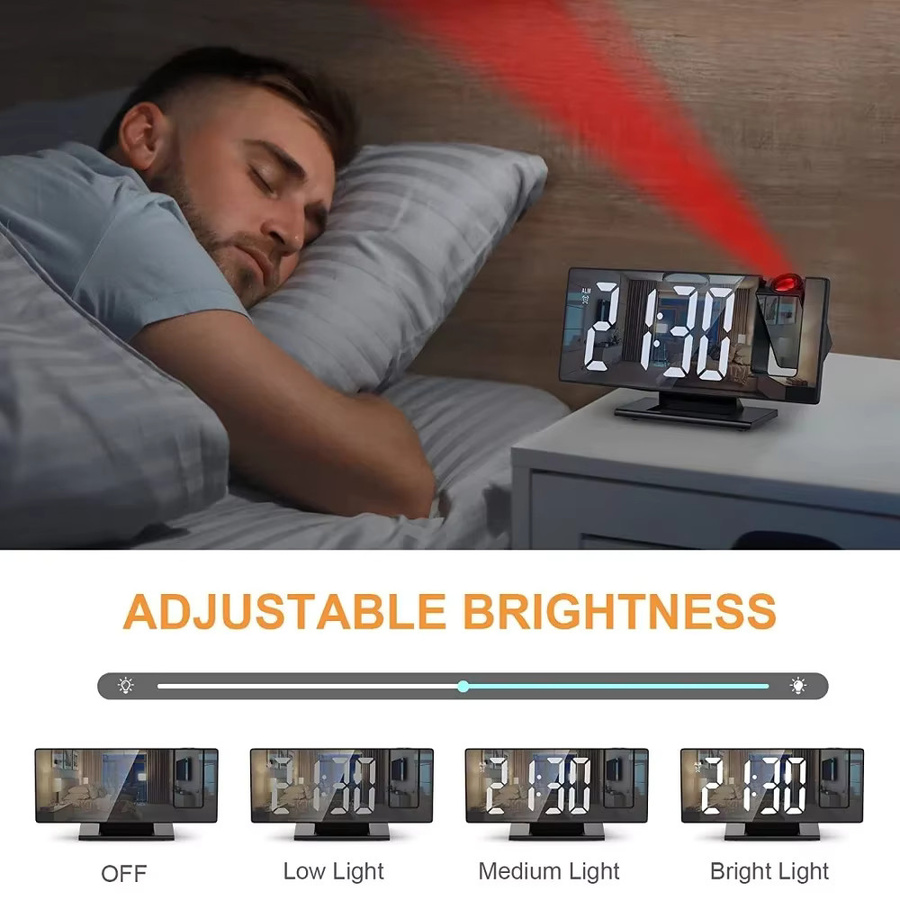 NieNie Digitaler Projektionswecker mit 180 Grad Armprojektion, Temperaturanzeige und Snooze-Funktion, Schwarz, USB-Betrieb - Bild 5