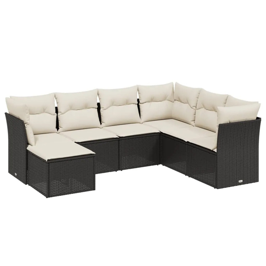 vidaXL 7-tlg Garten-Sofagarnitur aus Poly Rattan mit Kissen in Schwarz - Bild 2