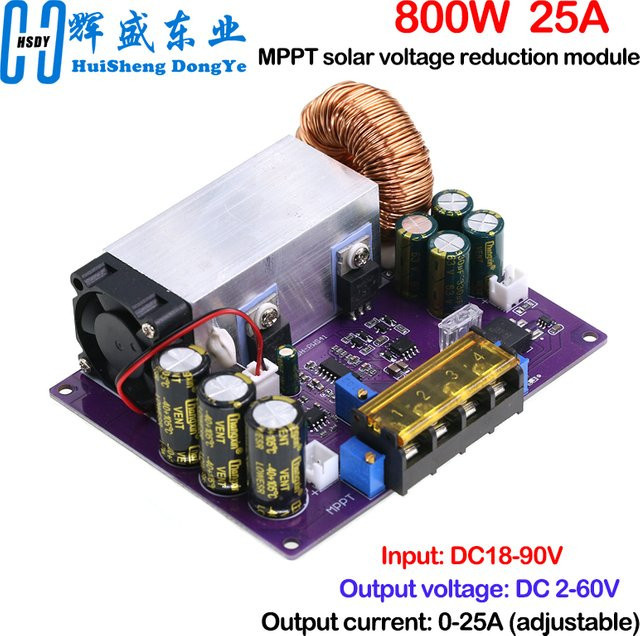 HUISHENGYUFA MPPT Solar Ladegerät Modul 800W 25A DC-DC Step Down Buck Converter für Lithium Batterien 18V-90V zu 2-60V Multicolor - Bild 1