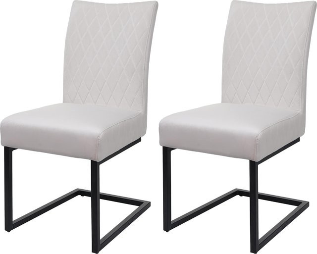 2er-Set MCW Freischwinger L15 Konferenzstuhl aus Samt und pulverbeschichtetem Stahl in Beige - Bild 1