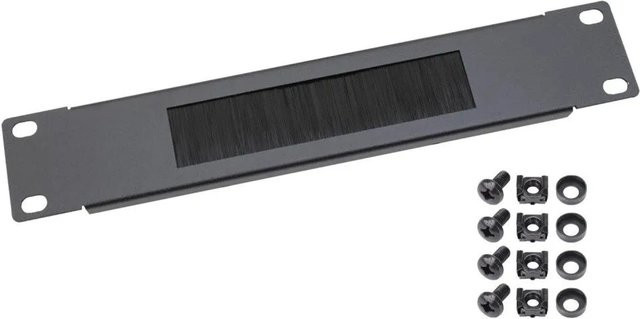 HMF Kabeldurchführung mit Bürsteneinsatz für 10 Zoll Serverschrank, 1 HE, Schwarz - Bild 1
