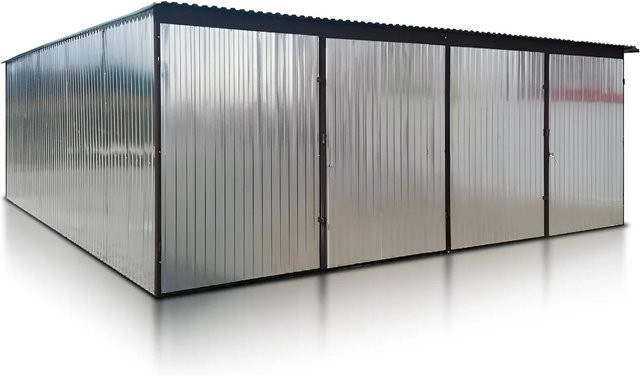 Liderstal Doppelgarage Standard aus verzinktem Blech mit Pultdach und Doppelflügeltor, Farbe: Silber, B/T/H: 600 x 500 x 330 cm - Bild 1