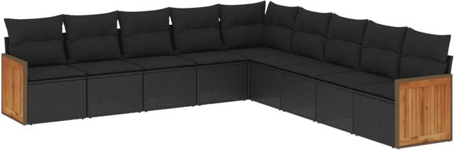 vidaXL 9-tlg Garten-Sofagarnitur in U-Form aus Polyrattan mit Kissen, Schwarz - Bild 1