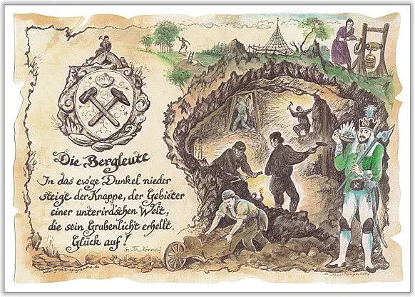 Vintage Zunftbild Bergleute als Paper Poster von Tantum Graphic in Braun, Schwarz und Multicolour, Format A4 - Bild 1