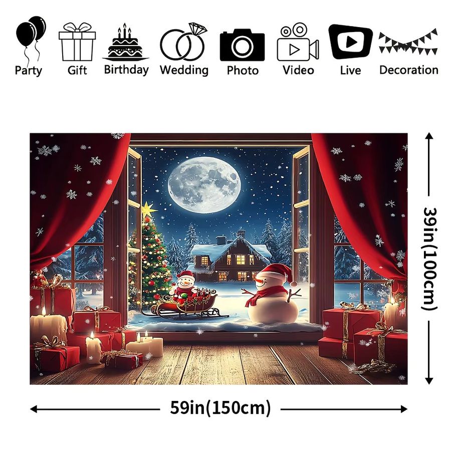 VIKAMA Weihnachts-Wandteppich mit Schneeszene, Schneemann und Weihnachtsbaum als Wandbehang zur Raumdekoration, B/H: 75 x 58 cm - Bild 2