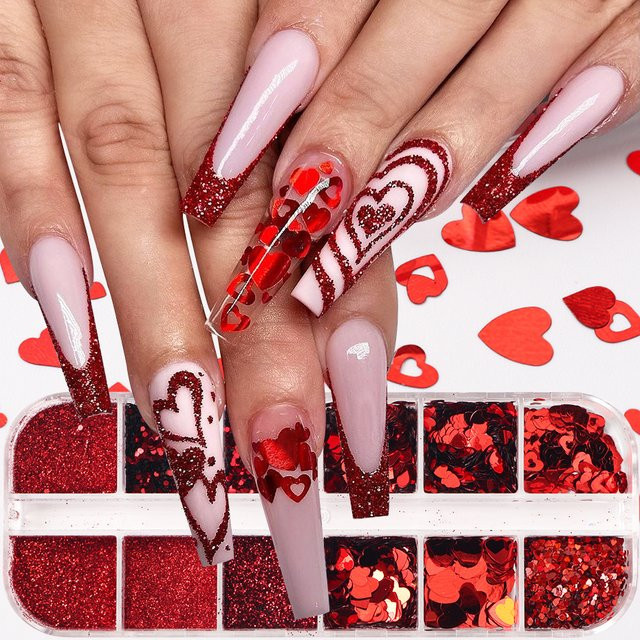 Full Beauty Nagelglitzer-Pailletten, rot, herzförmig, glänzend - Bild 1