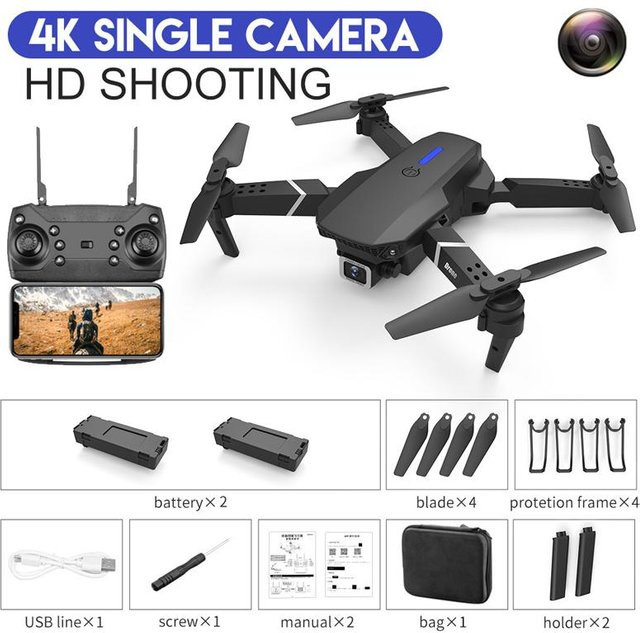 LYZRC E88Pro RC Drohne mit 4K Dual HD Kamera, faltbarer Quadrocopter mit WIFI FPV und Höhenhaltung, Schwarz, 2 Akkus - Bild 1