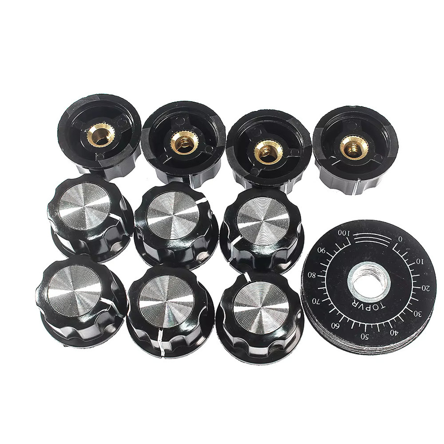 YTDMEN 10-teiliges Potentiometer-Knopf-Set MF-A03 aus Bakelit mit Skalenplatte und Blechskala in Schwarz - Bild 2