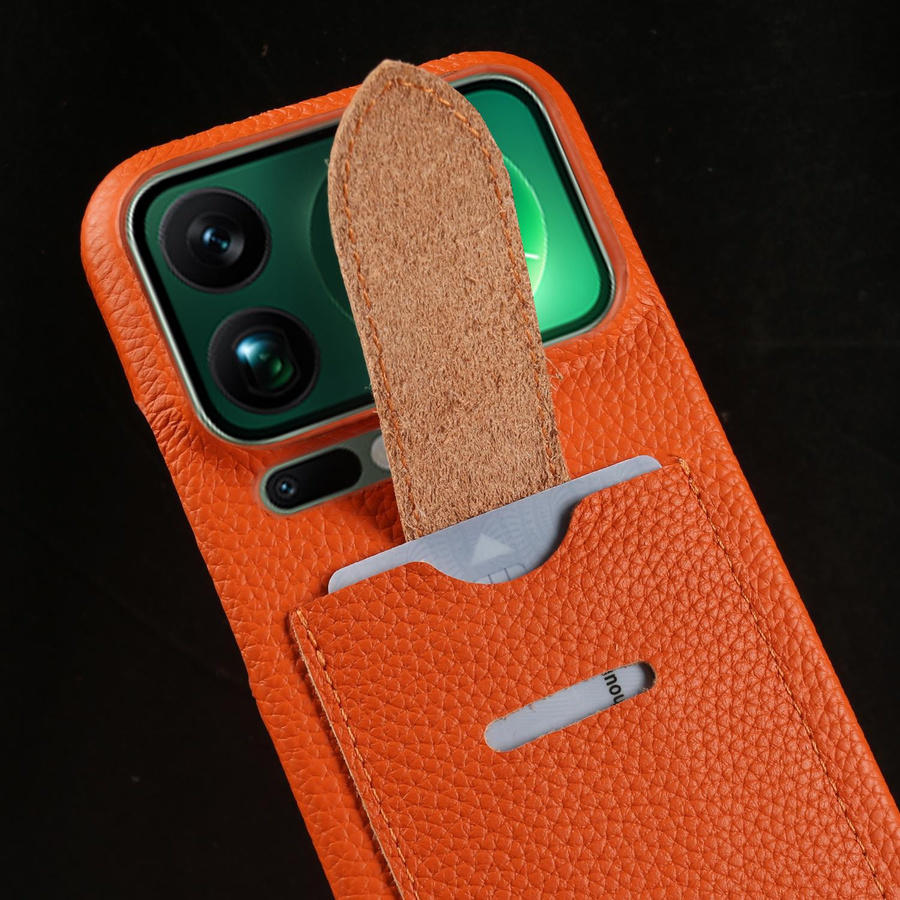 Echtes Lederetui mit Kartenfach für Xiaomi in Orange - Bild 2