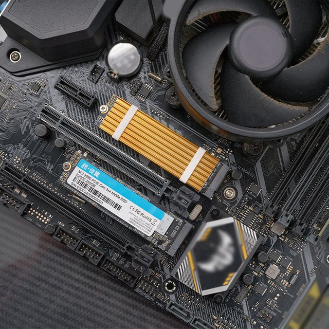 SAFENH M.2 SSD Kühlkörper aus Aluminium in Gold für NVMe und NGFF M.2 2280 SSD mit Thermal Cooling Pad - Bild 1
