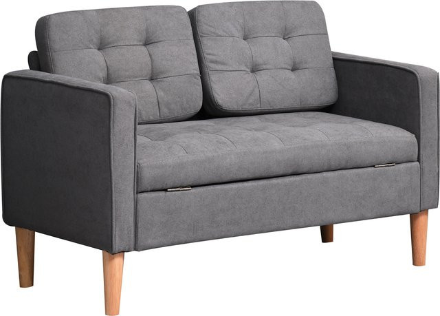 HOMCOM 2 Sitzer Sofa mit Stauraum und Samtoptik in Grau, B/T/H: 117 x 62 x 78 cm - Bild 1