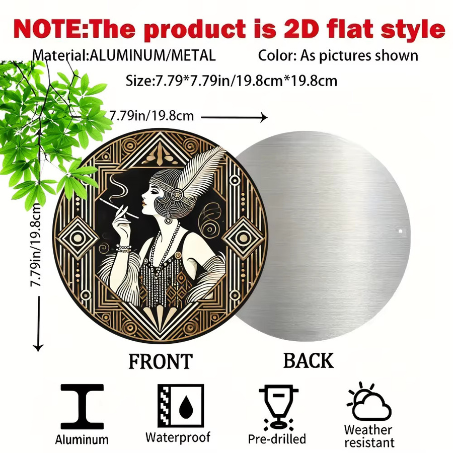CIFBUY Art Deco Metall-Wandkunst im Gatsby Flapper Stil, Runde Wanddekoration mit Feder-Jazz-Design, Durchmesser: 20,32 cm - Bild 2