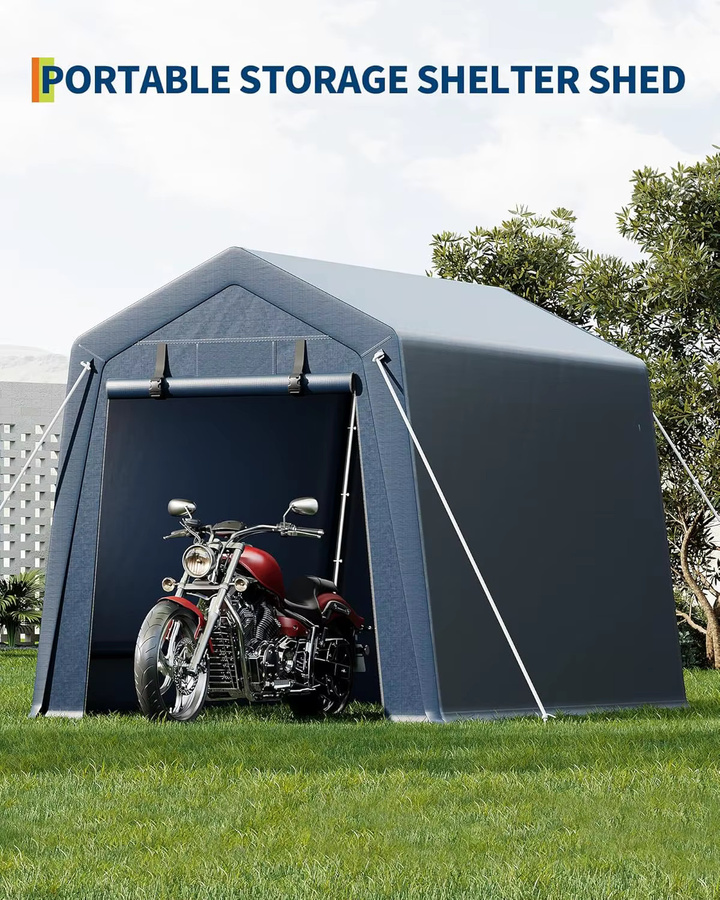 HiMISS Wasserdichte Outdoor-Lagerzeltplane mit Belüftungsfenstern und Giebeldach als Carport-Unterstand für Motorrad und Fahrrad - Bild 2