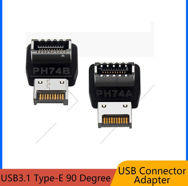 USB 3.1 Typ-E auf USB-C Adapter Konverter mit 90 Grad Winkel für Desktop-Computer Motherboard, Schwarz - Bild 1