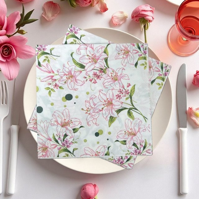 GUANYAO 20 Stück 2-lagige Lilien-Blumen-Servietten aus Papier, Mehrfarbig, B/B: 33 x 33 cm - Bild 1