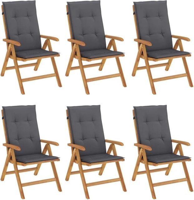 vidaXL Gartenstuhl-Set aus Teakholz mit 6 Stühlen und Kissen in Anthrazit/Grau - Bild 1