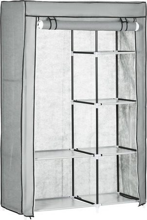 HOMCOM Kleiderschrank aus Stoff mit Kleiderstange und 6 Fächern, Grau, B/T/H: 103 x 43 x 162,5 cm