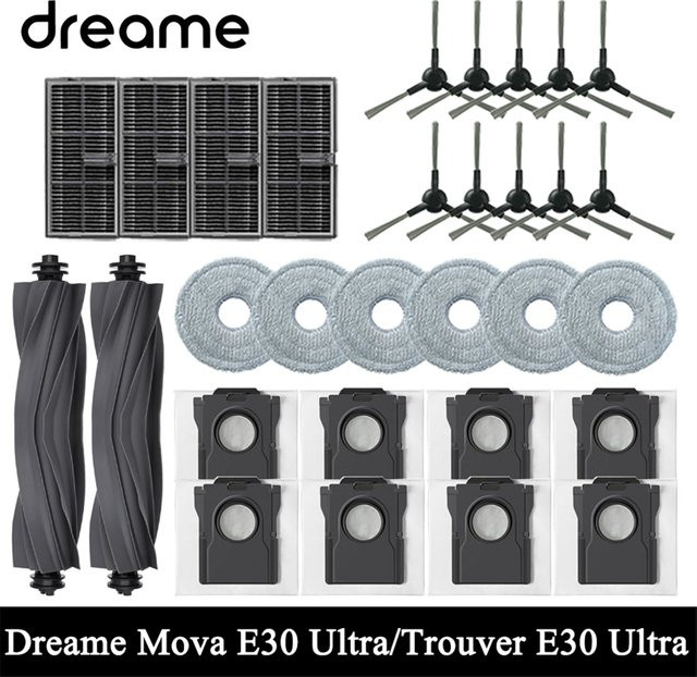 Dreame Mova E30 Ultra Roboterstaubsauger Zubehör Set mit Hauptbürste, Seitenbürste, Wischtuch, HEPA-Filter und Staubbeuteln aus Kunststoff - Bild 1