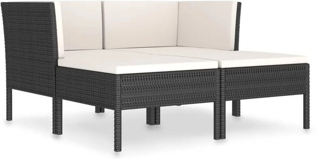 vidaXL 4-tlg Garten-Lounge-Set in L-Form mit Auflagen, Schwarz und Weiß, Poly Rattan und Metallgestell - Bild 1