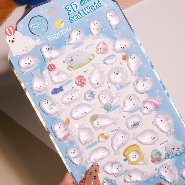 Rspctou Kawaii Tier 3D Relief Aufkleber, Papageien Pinguine Seehunde, Kristall-Sticker - Bild 1