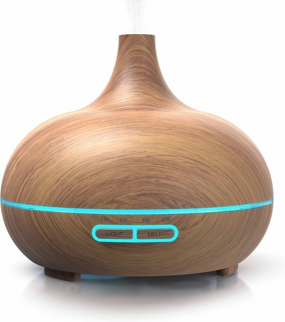 Arendo Aroma Diffuser Luftbefeuchter in Holz Optik mit 7 Farben LED und Timer Funktion, Braun, 300 ml - Bild 1