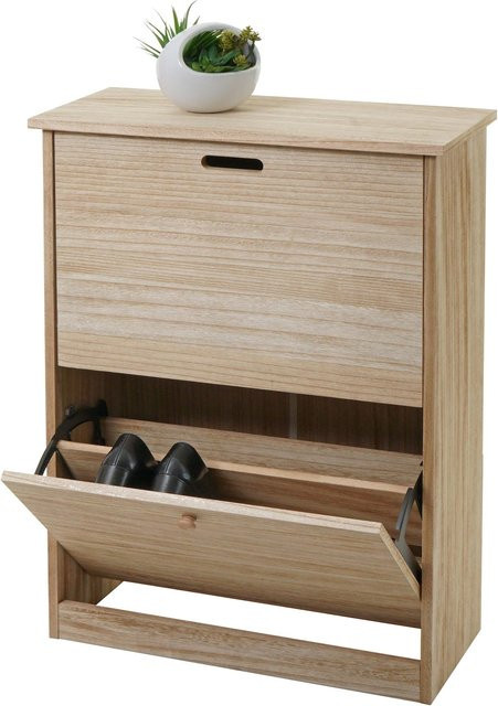 Schuhkipper MCW K45 Schuhschrank aus Paulownia Holz in Naturbraun, B/H/T: 81 x 60 x 25 cm - Bild 1