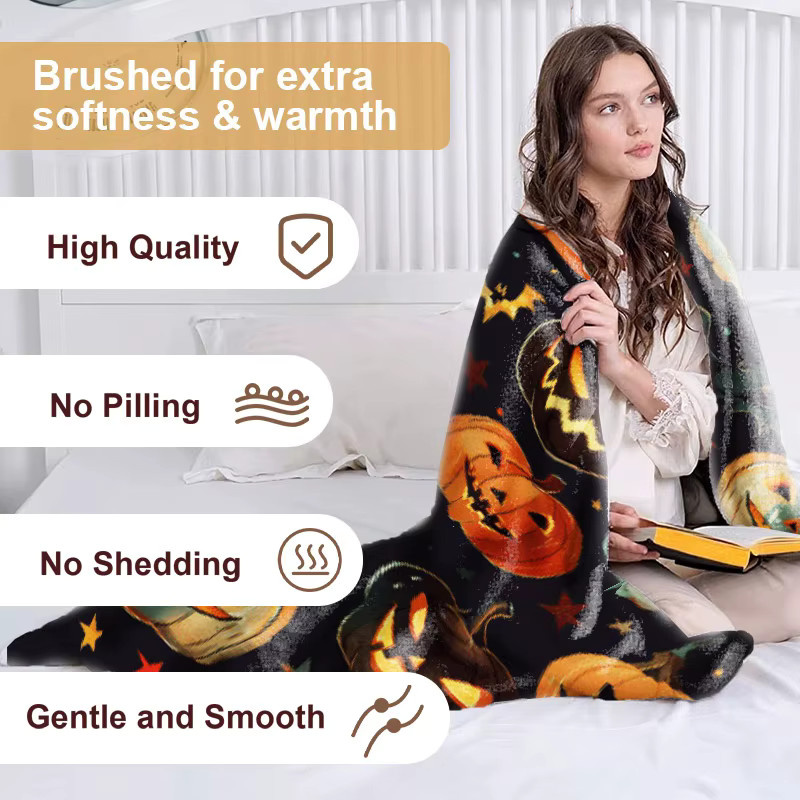SRH Fleece-Überwurf mit Halloween-Motiv in Mehrfarbig, personalisierbare Kuscheldecke für Bett oder Büro - Bild 2