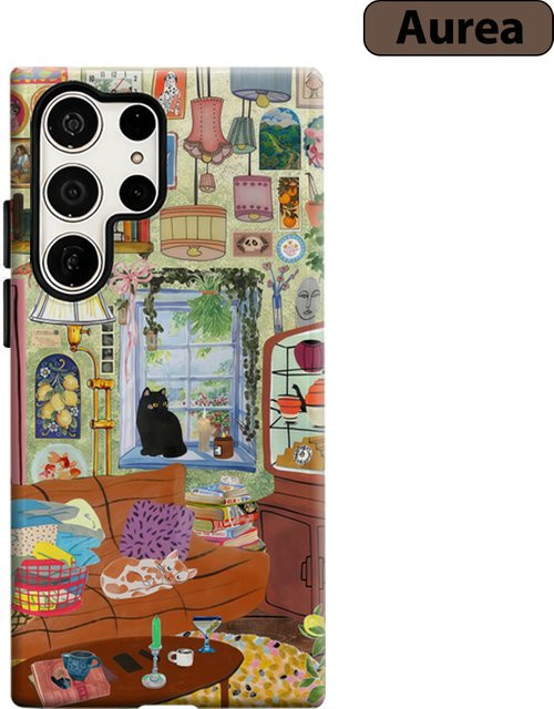 Samsung Galaxy S25 Ultra S24 S23 Ultra Plus Handyhülle Vintage Curio Parlor Katzen Design Stoßfeste Doppelschicht Rückabdeckung Multicolor - Bild 1