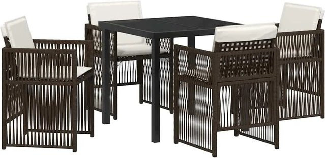vidaXL Garten Essgruppe 5-teilig aus Poly-Rattan und Glas in Braun - Bild 1