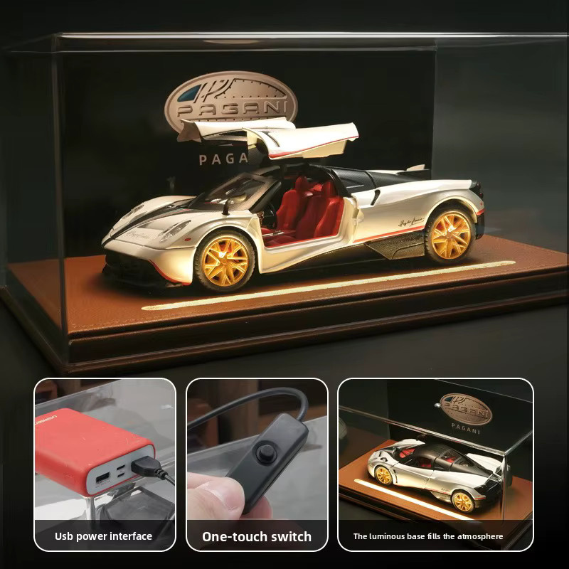 WELLY Acryl-Displaybox mit Licht für 1:24 Automodelle, transparent/schwarz, staubdichte Aufbewahrungsbox für Autosammlungen und Ornamente - Bild 4