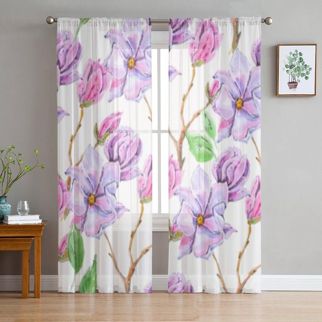 Transparente Voile Vorhänge mit floralem Design von Your Warm Home, moderne Tüll Gardinen für Wohnzimmer und Schlafzimmer, B: 135 cm, H: 137 cm - Bild 1