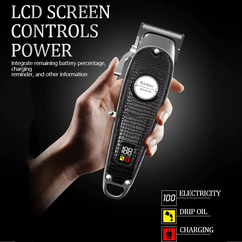 Kemei KM-K52s Professioneller USB-LCD-Haarschneider in Schwarz mit Hochgeschwindigkeitsmotor und kabelloser Funktion - Bild 4