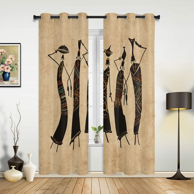 Super Six Dekorative Vorhänge mit afrikanischem Frauenmotiv in Beige, 2er-Set, B: 135 cm, H: 230 cm - Bild 2