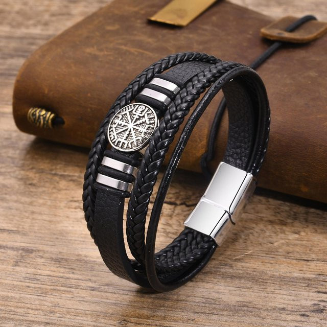 KAYOU Armband, schwarzes Leder, Metall, Herren - Bild 1