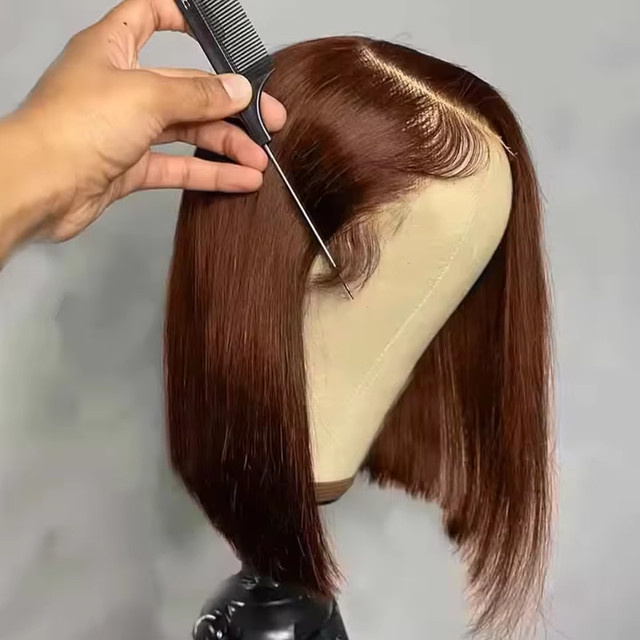 Sooolavely Bob-Perücke Echthaar, Schokoladenbraun, Kurz, Lace Frontal, Damen - Bild 1