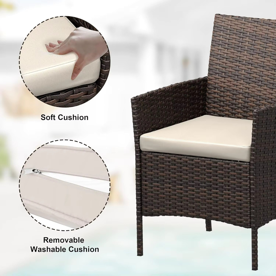 HiMISS 3-teiliges Gartenmöbel-Set aus Polyrattan mit Kissen und Glas-Couchtisch in Schwarz und Beige - Bild 3