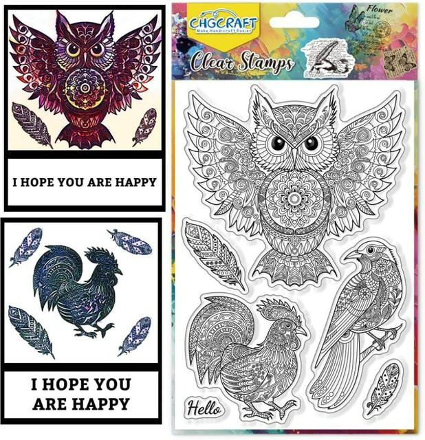 Transparente Stempel mit Eulen- und Feder-Motiven für Scrapbooking und DIY-Kartenherstellung - Bild 1