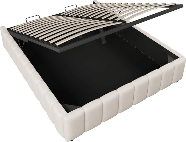 KOMHTOM Polsterbett mit hydraulischem Lift-up-Bettkasten in Beige, Leinen, ohne Kopfteil und ohne Matratze, B/T/H: 140 x 201 x 32 cm - Bild 1