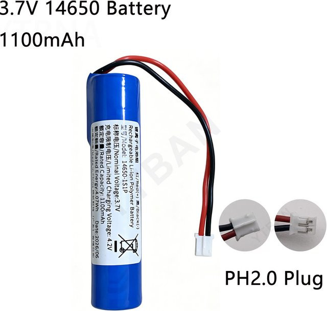 Wiederaufladbarer 14650 Lithium-Ionen-Akku 3,7 V 1100 mAh mit PH2.0-Stecker in Blau für Bluetooth-Lautsprecher, Taschenlampen, Smartwatches und Multimeter - Bild 1