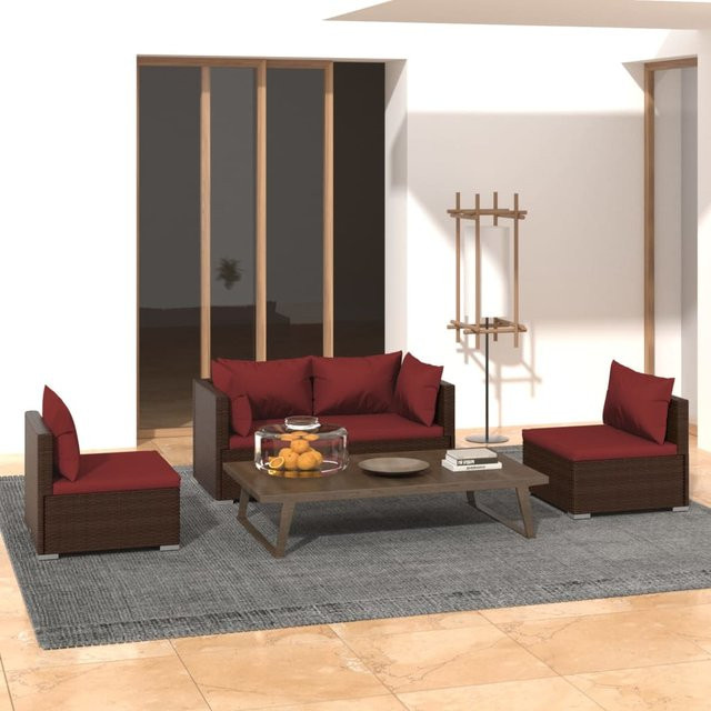 vidaXL 4-tlg Garten-Lounge-Set aus PE-Rattan in Braun mit Polsterkissen und Metallgestell - Bild 3