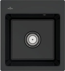 Villeroy & Boch Subway 45 XS Flat bündige Keramikspüle mit Ablagegarnitur und Handbetätigung in Pure Black, Breite: 45 cm - Bild 1