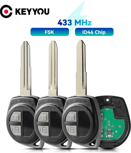 Keyyou Auto Fernbedienung Schlüssel für Suzuki Swift SX4 Alto Vitara Ignis Jimny Splash, 2 Tasten, 433MHz, ID46 Chip FSK, Schwarz, ungeschnittene Klinge - Bild 1