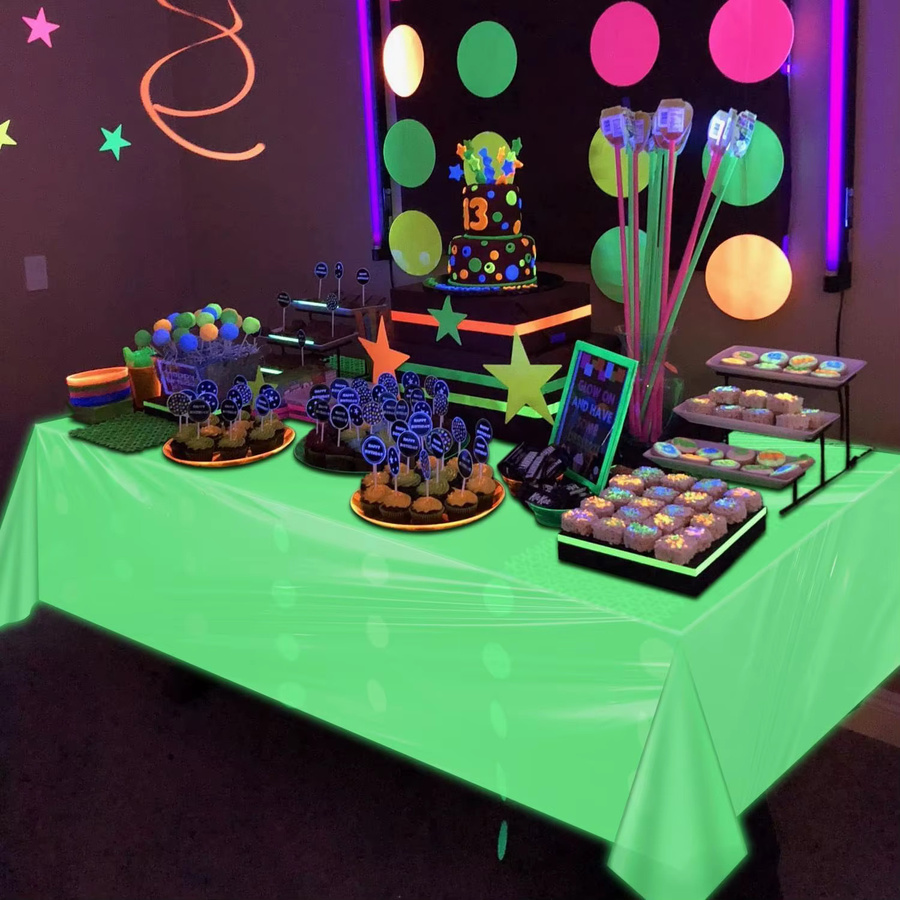AADECORZZ Neon-Tischdecke für Partydekoration mit Glow in the Dark Effekt, Multicolor - Bild 2