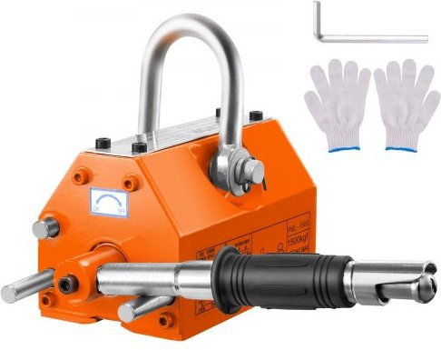 VEVOR Kranmagnet Set aus Neodym und Stahl, 16 Stück Handgesteuerte Magnetlifter in Gelb und Orange, Tragfähigkeit 1500 kg, Magnetheber für Gabelstapler und Krane - Bild 1
