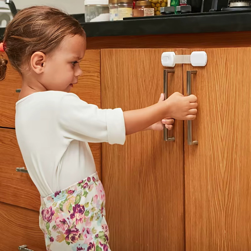 vvocci Baby-Sicherheitsverschlüsse Set für Schränke, Schubladen, Toilette und Kühlschrank, 10 Stück, Weiß, mit Klebepads ohne Bohren - Bild 3