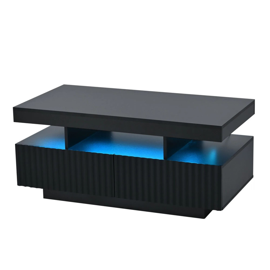 okwish Couchtisch mit LED-Schubladen in modernem Streifen-Design, Hochglanz Schwarz, B/T/H: 100 x 50 x 45 cm - Bild 2