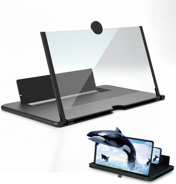 Ultra-HD 3D Smartphone Bildschirmverstärker 12 Zoll Pro in Schwarz für Filme und Videos mit faltbarem Ständer und Kompatibilität für alle Smartphones - Bild 1